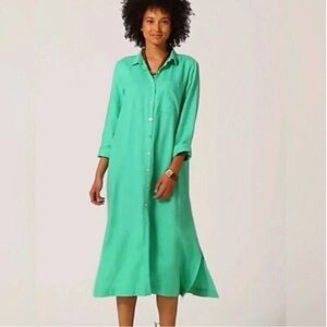 J. Jill Mint Green Button-Front Midi Shirt Dress size Large